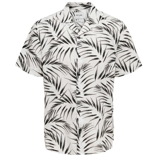 Only & Sons Only & Sons Palm Leafs Blouse Wit Zwart