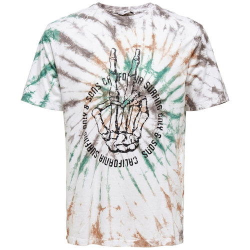 Only & Sons Only & Sons Tie Dye T-Shirt California Surfing White