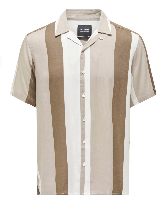 Only & Sons Wayne Like Reg Stripe Viscose Shirt Vintage Khaki
