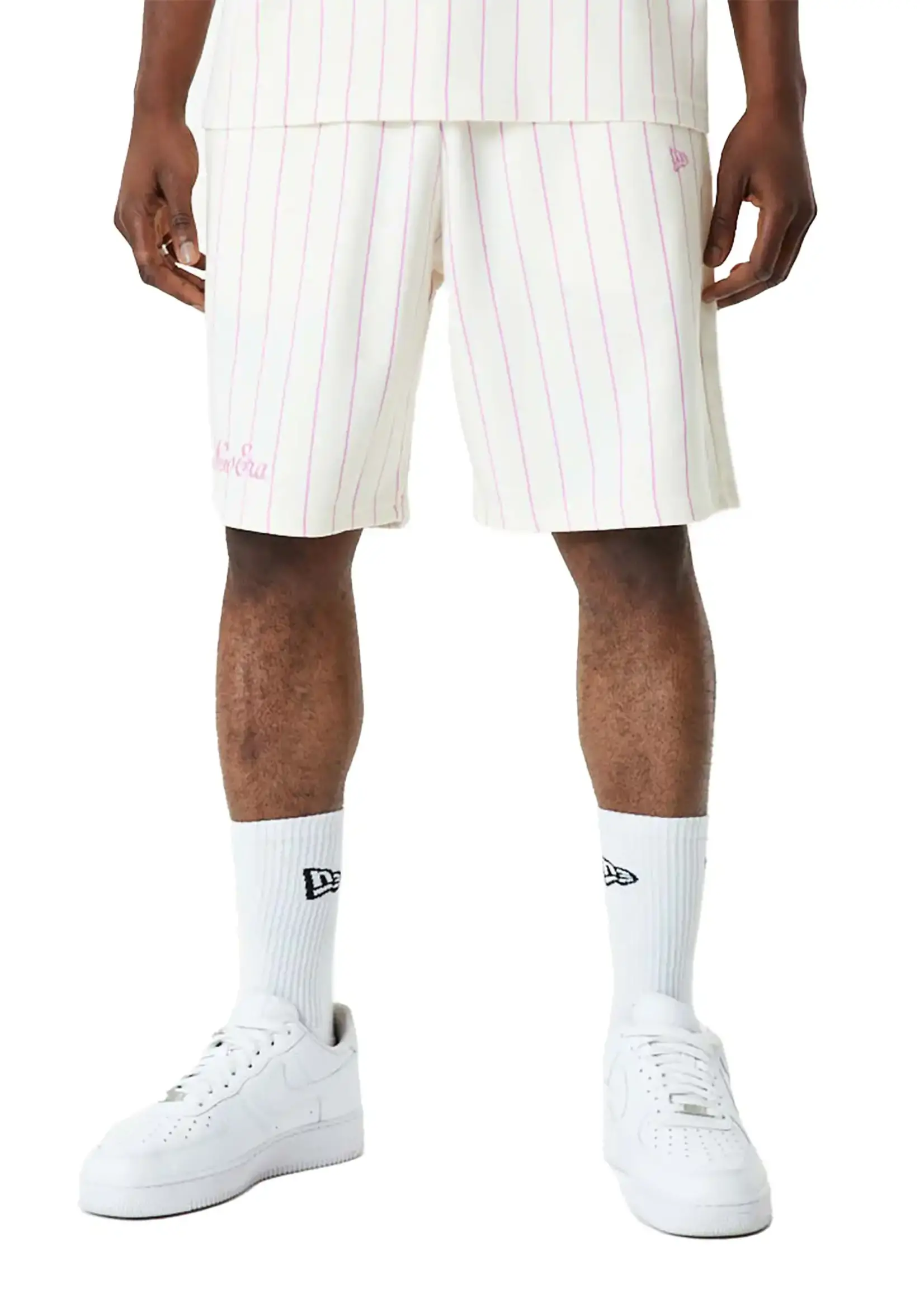 New Era Pinstripe Shorts Off White Pink