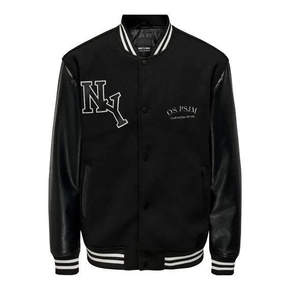 Only & Sons varsity bomber jacket in green