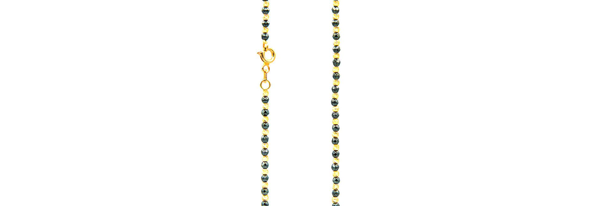 Ketting balletjes diamond cut zwart/rosé