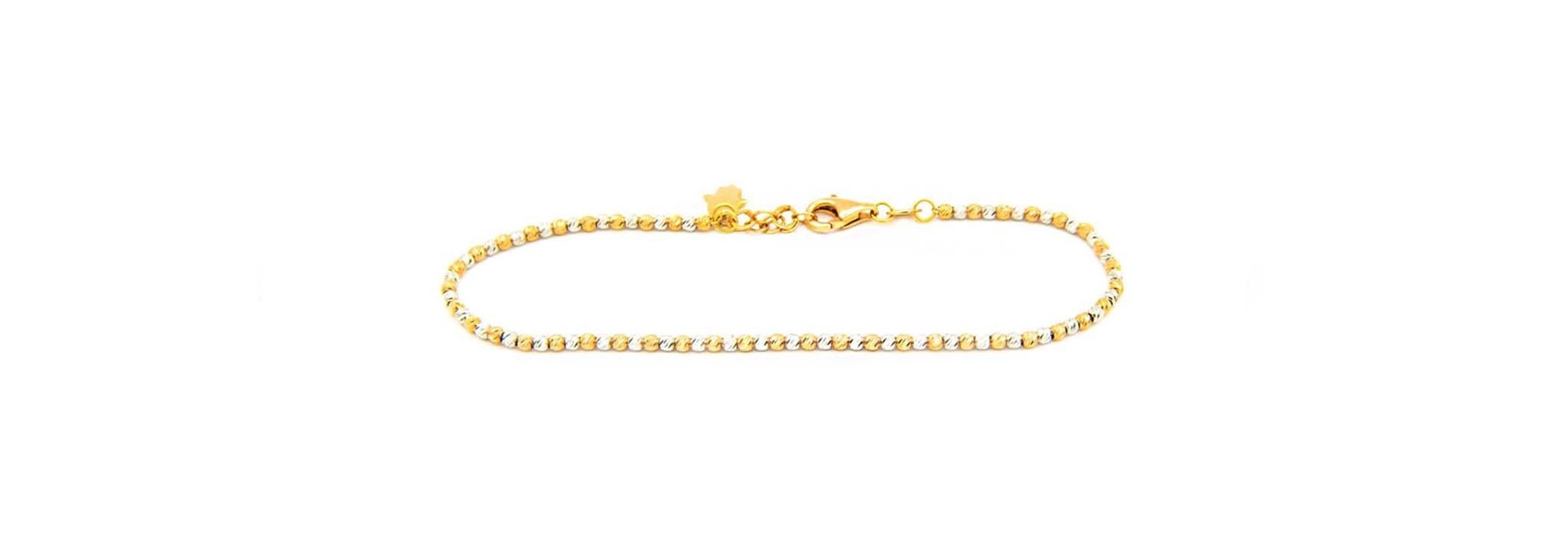 Armband diamond cut balletjes met hangertje handje bicolor