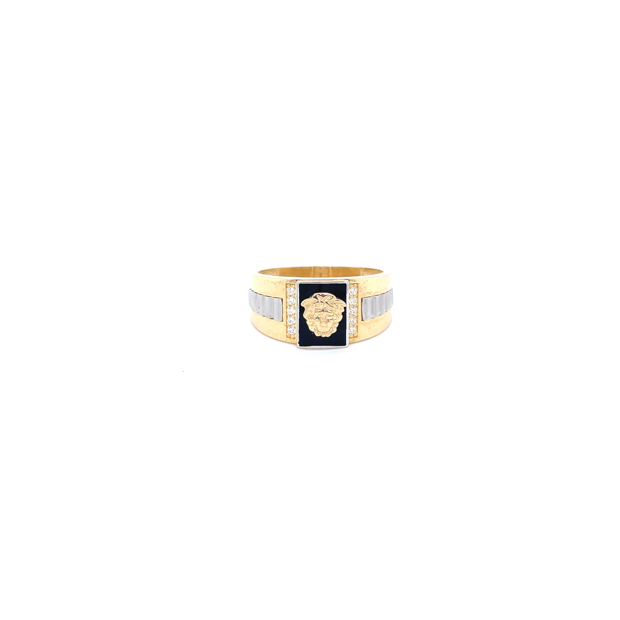 Pech koepel steek Ring met Medusa op zwarte emaille bezet met zirkonia's bicolor - De Goud  Winkel