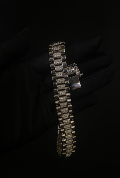 “Roleks" armband zilver stenen 14.4 mm