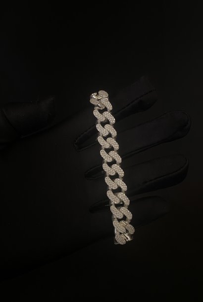 “Cuban" armband zilver stenen 9.5-12.5 mm