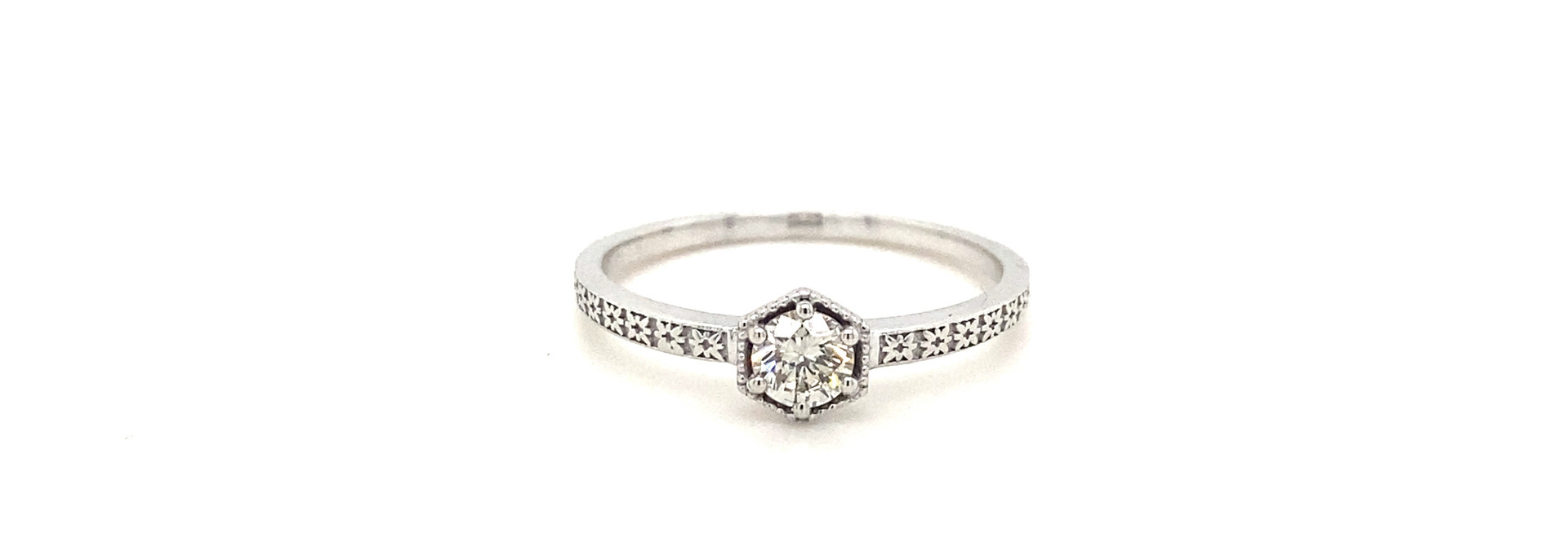 Ring diamant witgoud solitaire steen zeshoekig