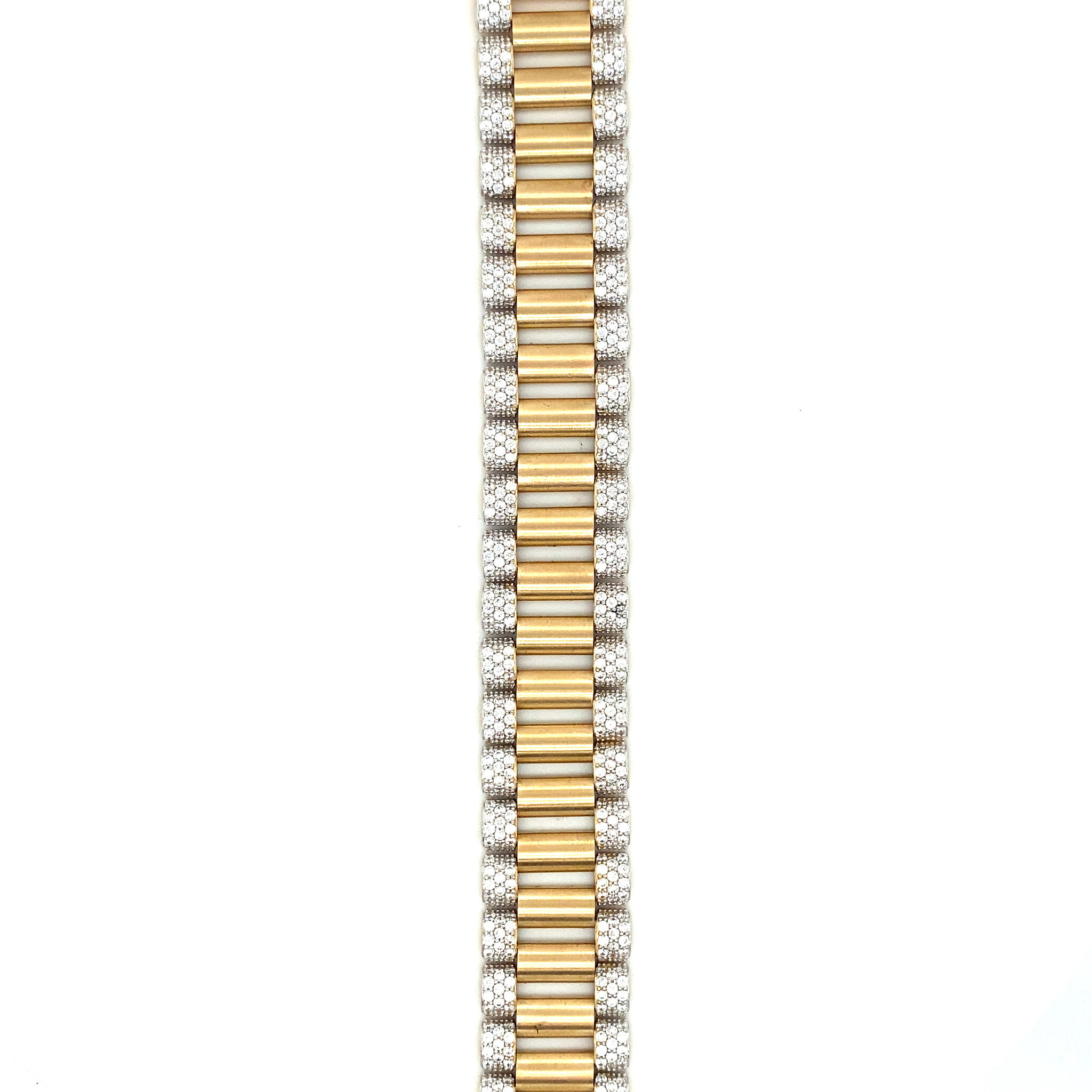 Armband Roleks schakel breed met zirkonia's rand en kroontje op slot-1