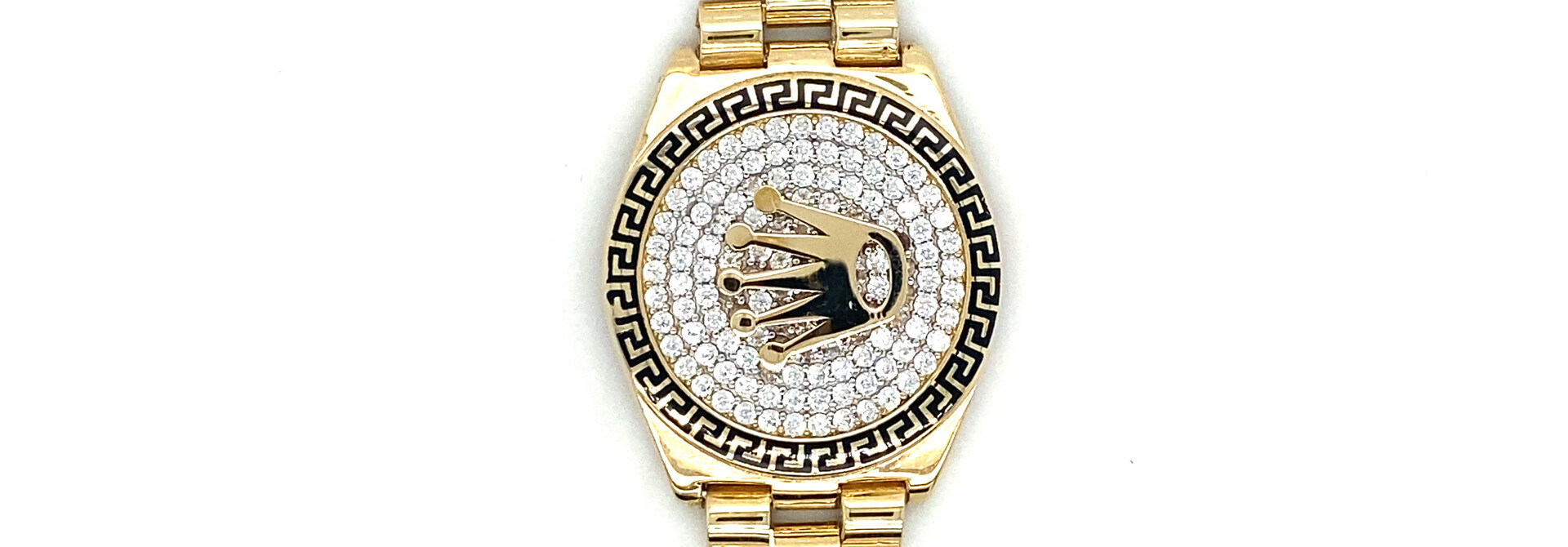 Armband Roleks schakel met horloge wijzer met kroon, zirkonia's en lijnbewerking