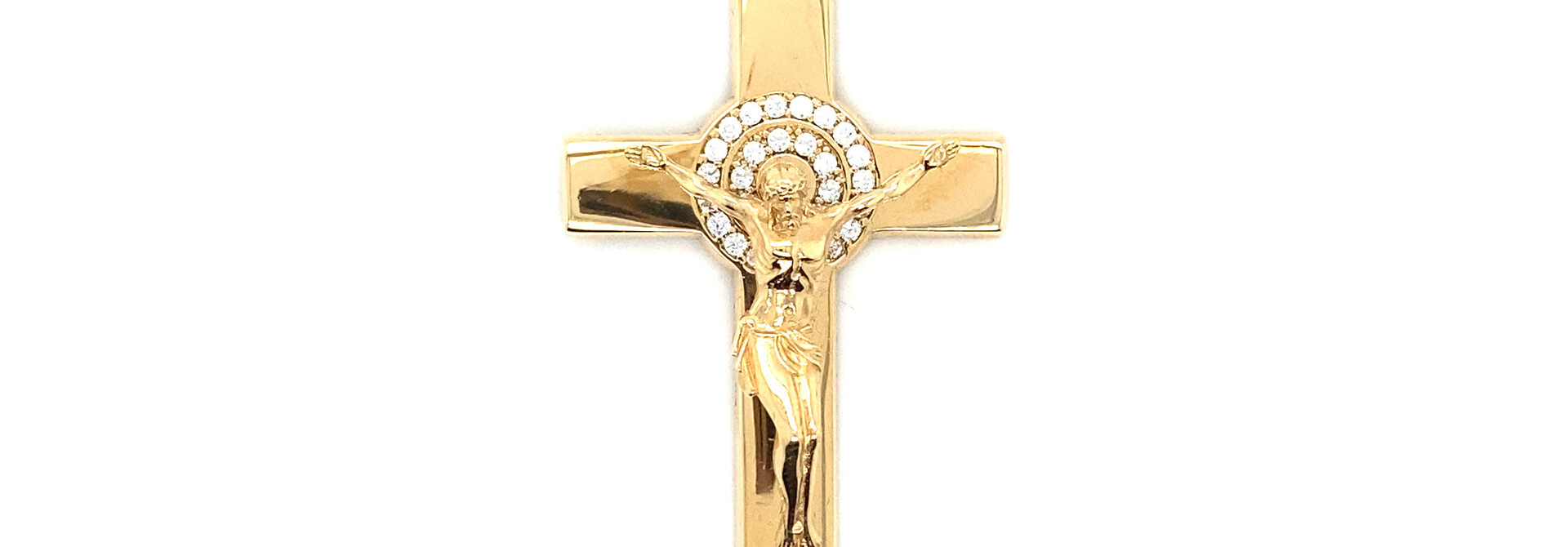 Hanger kruis met jezusfiguur en cirkels van zirkonia