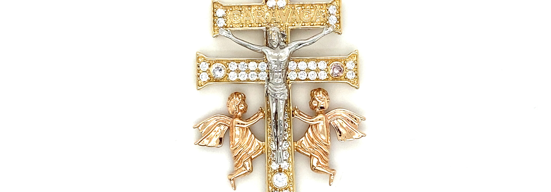 Hanger kruis dubbele horizontale arm, Jezus en engelen tricolor