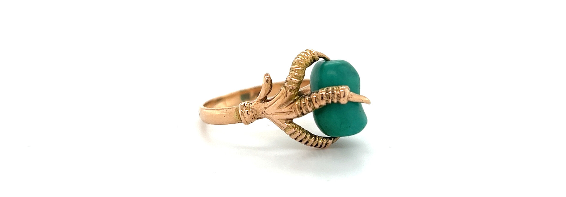Artistieke vintage ring kippenpoot met groene steen