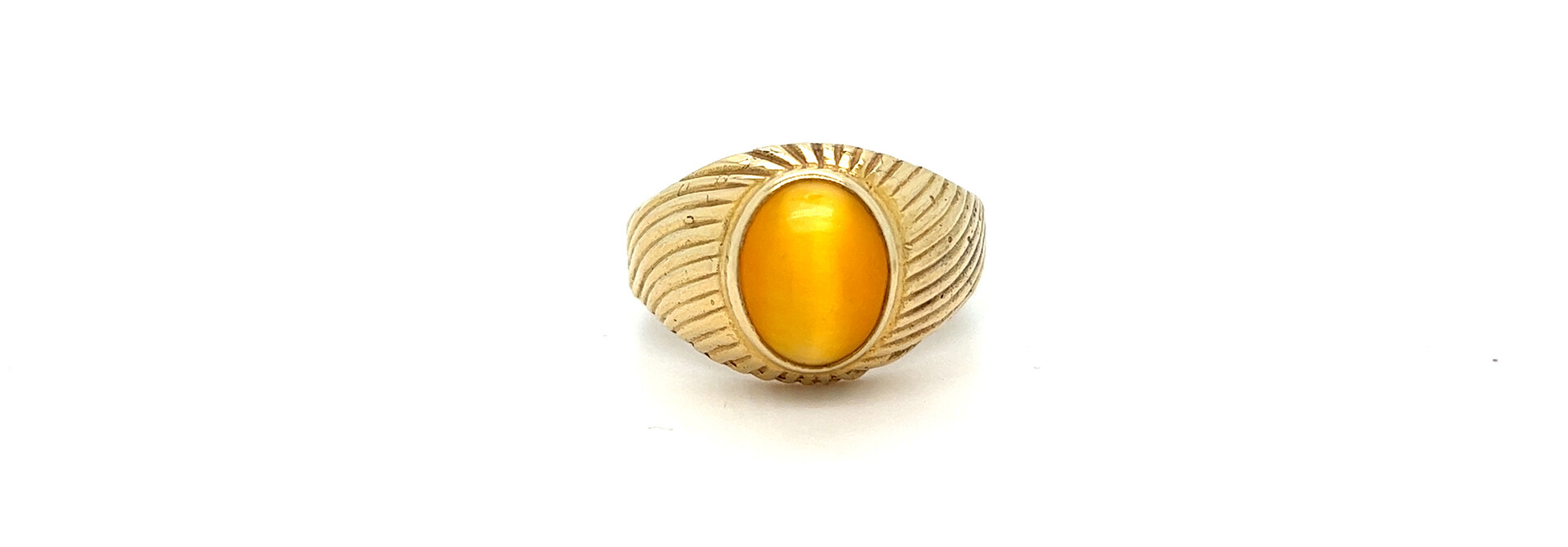 Ring ovale zegel met gele steen en bewerkte zijkant