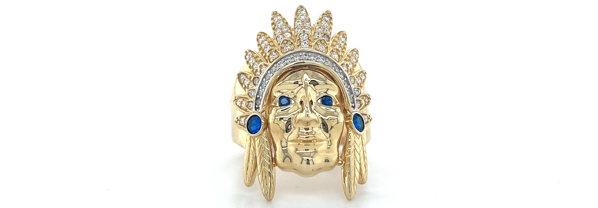 Ring indiaan met tooi bezet met witte en blauwe zirkonia's