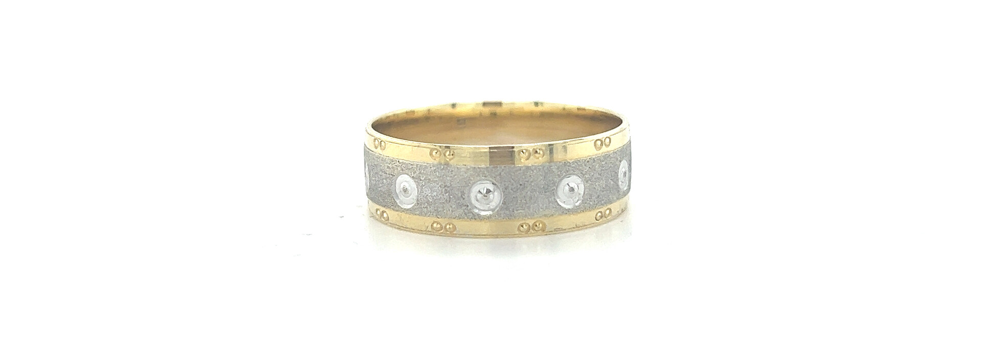 Ring gladde band met fantasie- en diamond dust bewerking bicolor