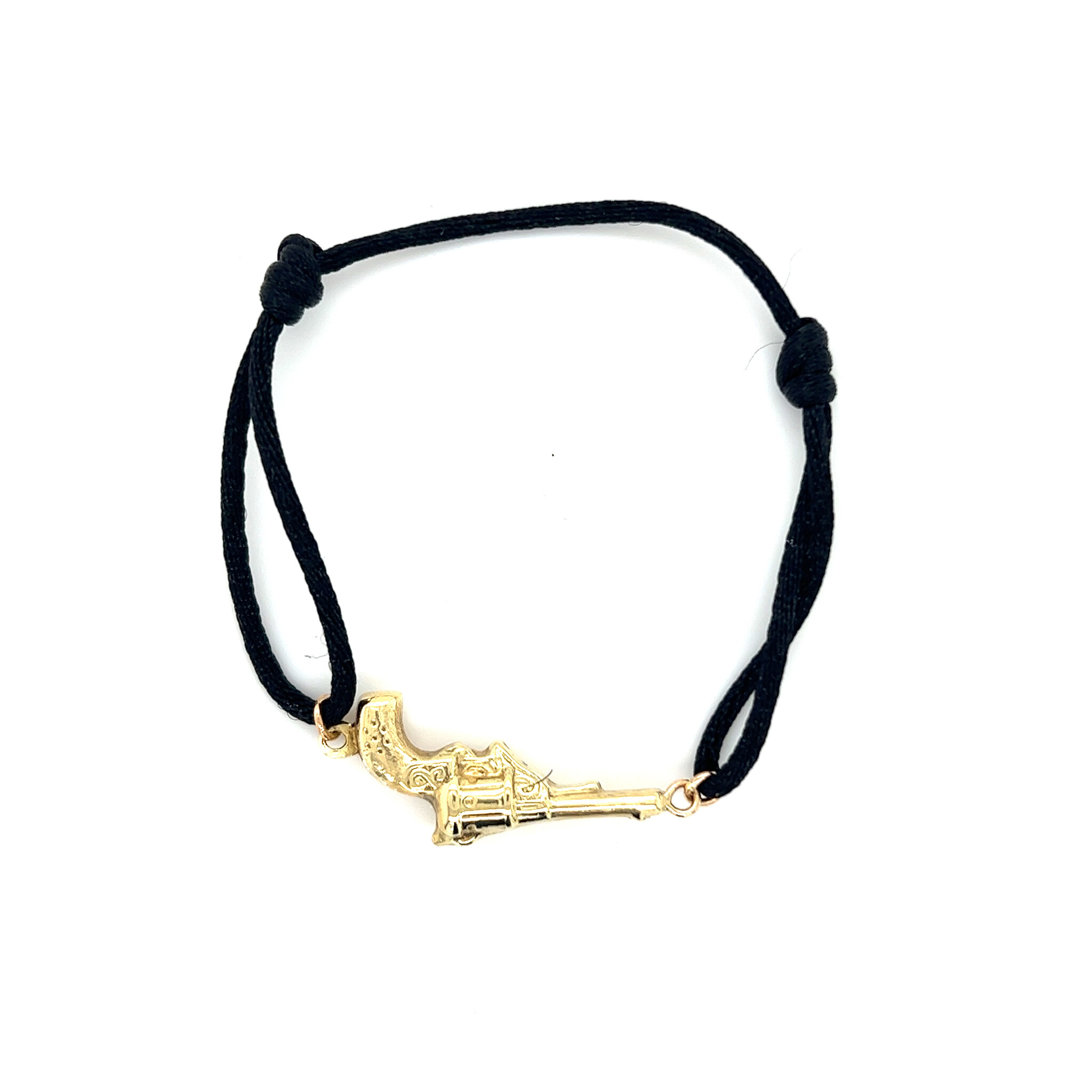 Armband zwart koord met revolver-1
