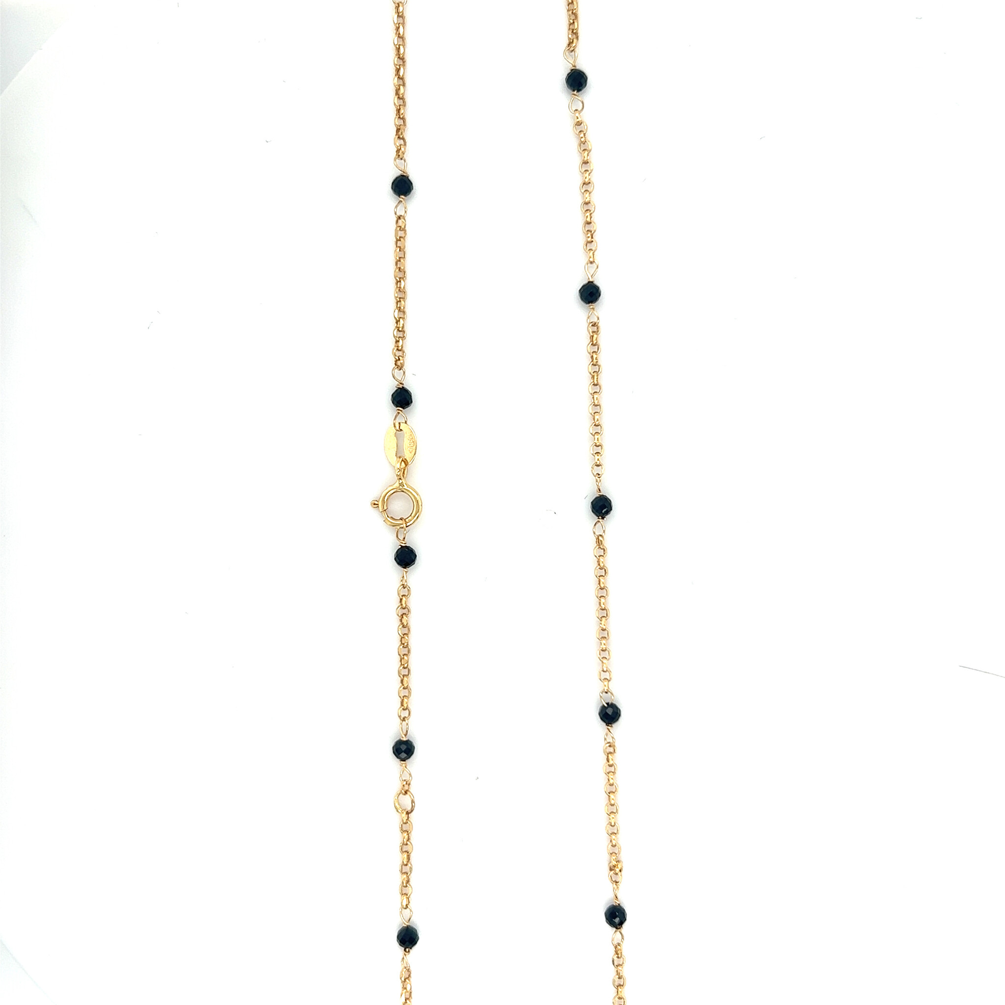 Ketting ankerschakel met vaste hanger hart bezet met zwarte zirkonia's en zwarte kraaltjes-2