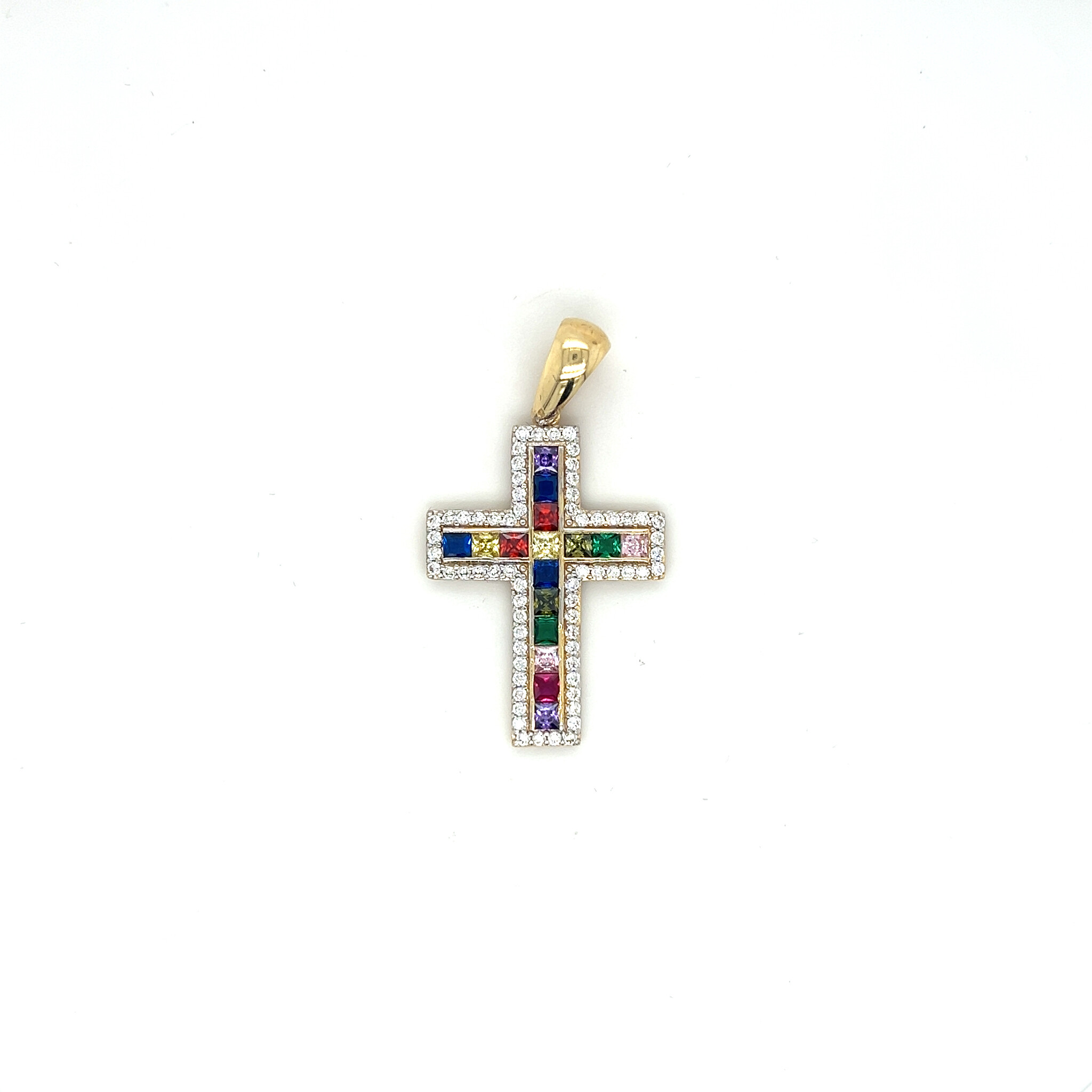 Hanger kruis met gekleurde prinses stenen en zirkonia's-1