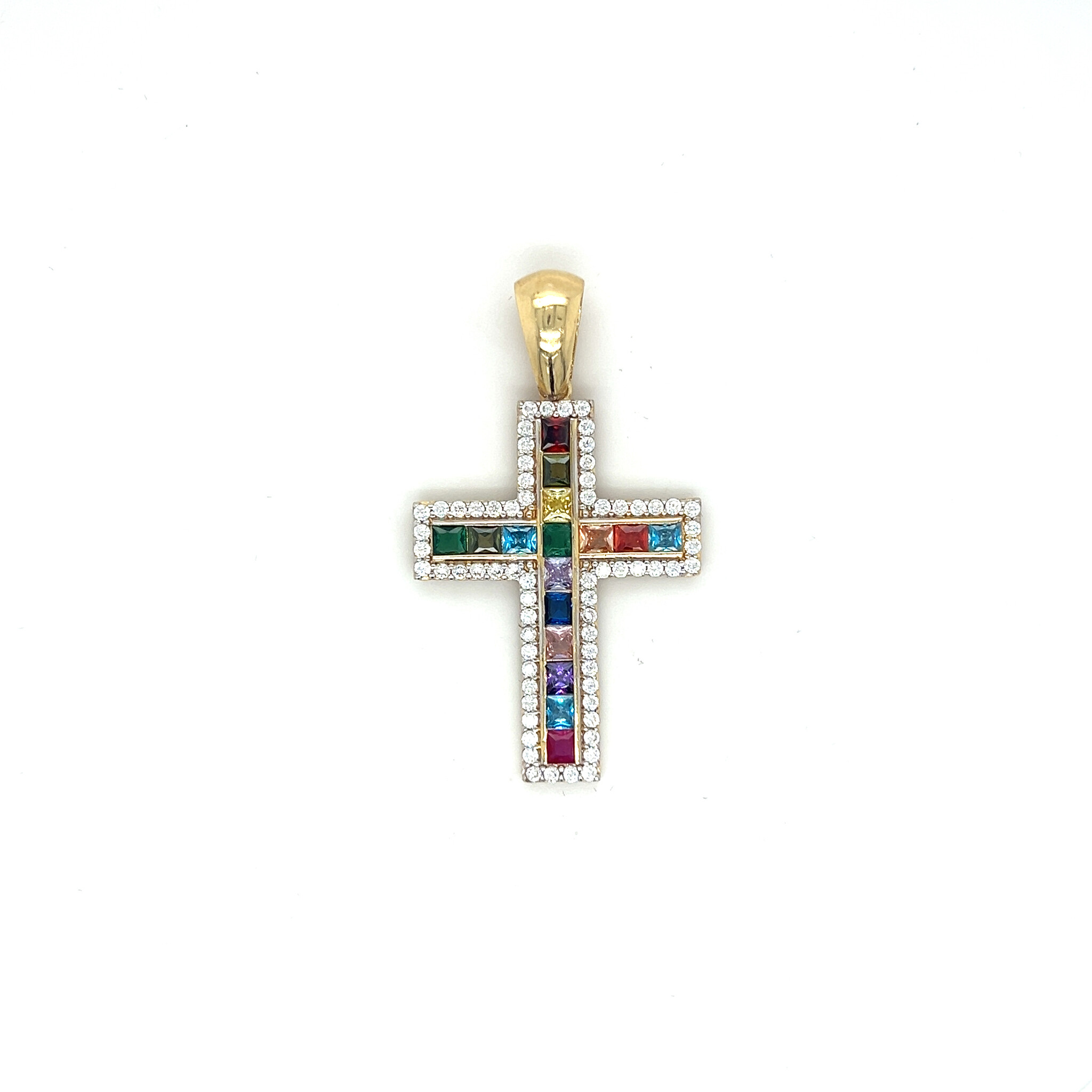 Hanger kruis met gekleurde prinses stenen en zirkonia's-2