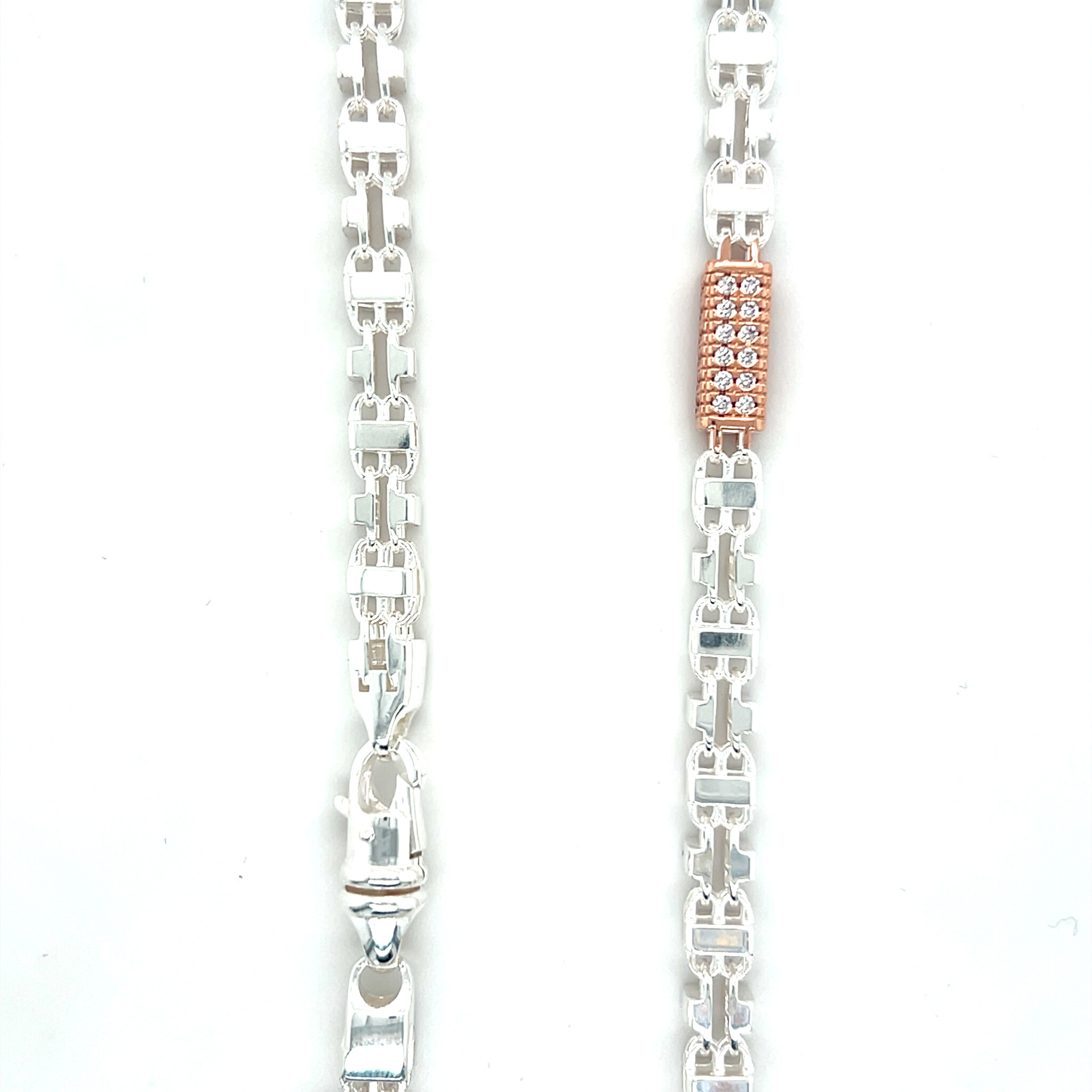 Ketting Magnumchain met roségoud plated blokjes bezet met zirkonia's-3