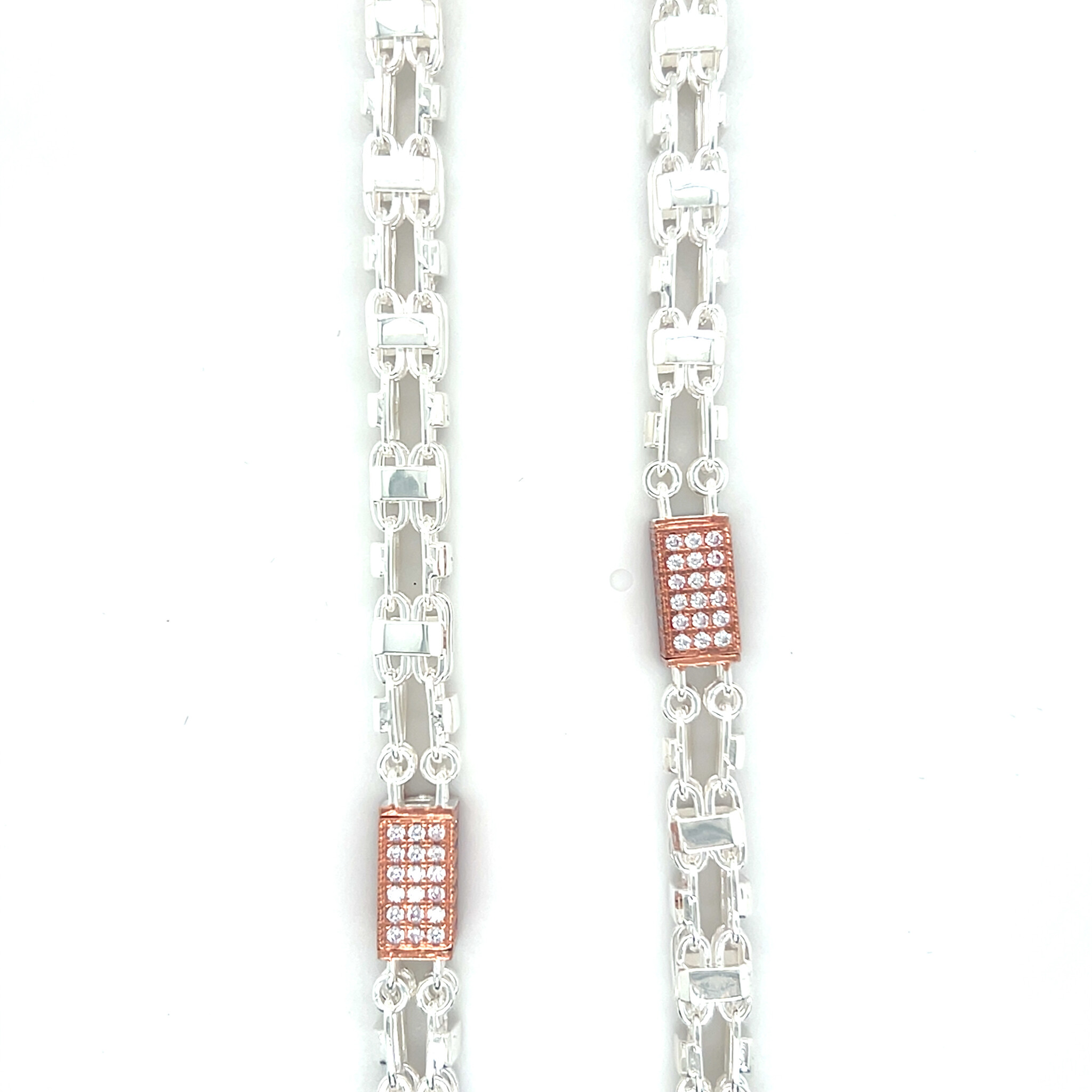 Ketting Magnumchain met roségoud plated blokjes bezet met zirkonia's-2