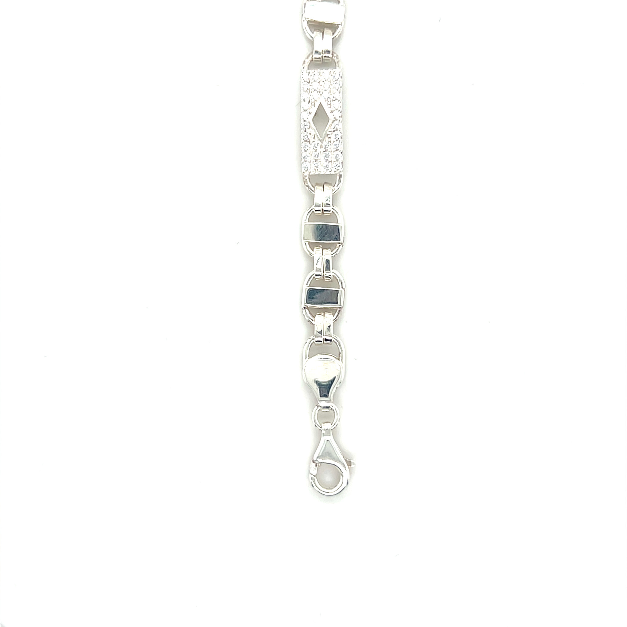 Ketting Kingsleyschakel met ruitje bezet met zirkonia's zilver-3