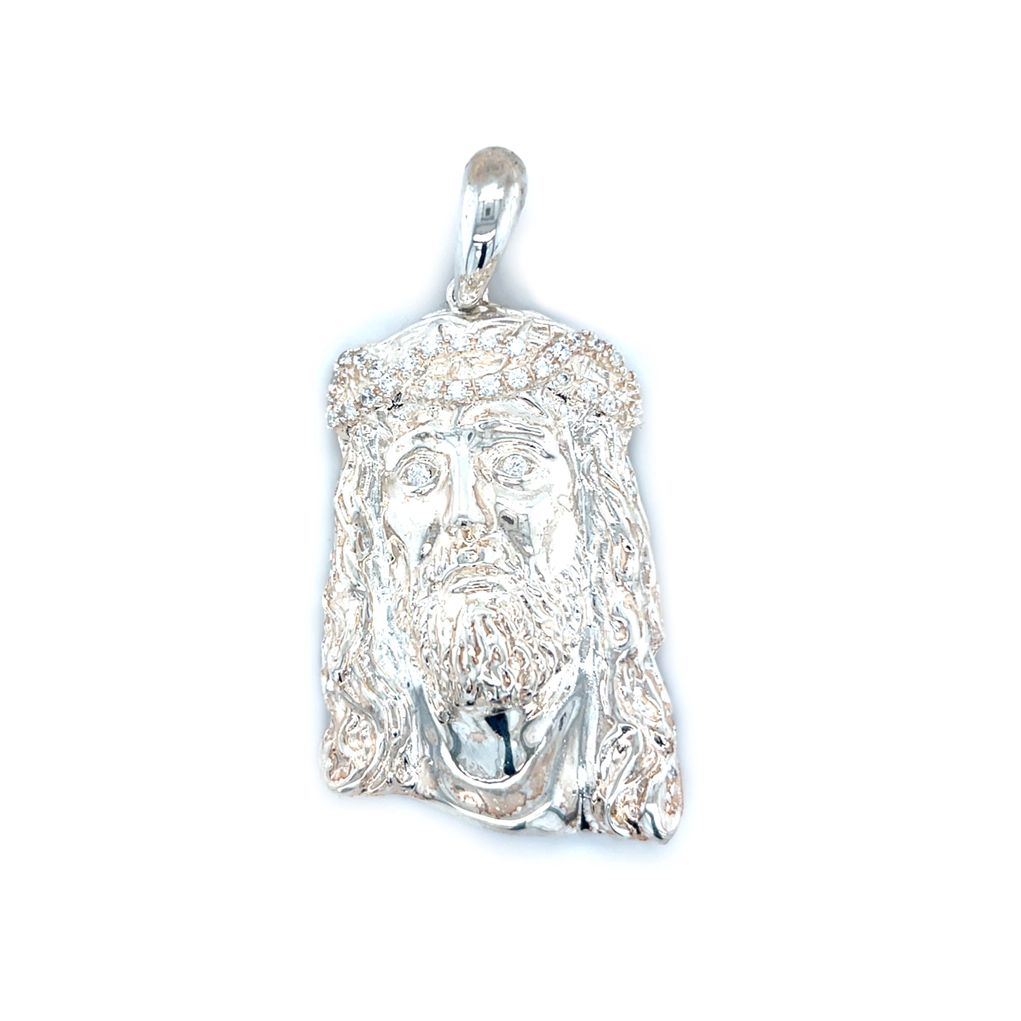 Hanger zilver Jezus portret met zirkonia's-1