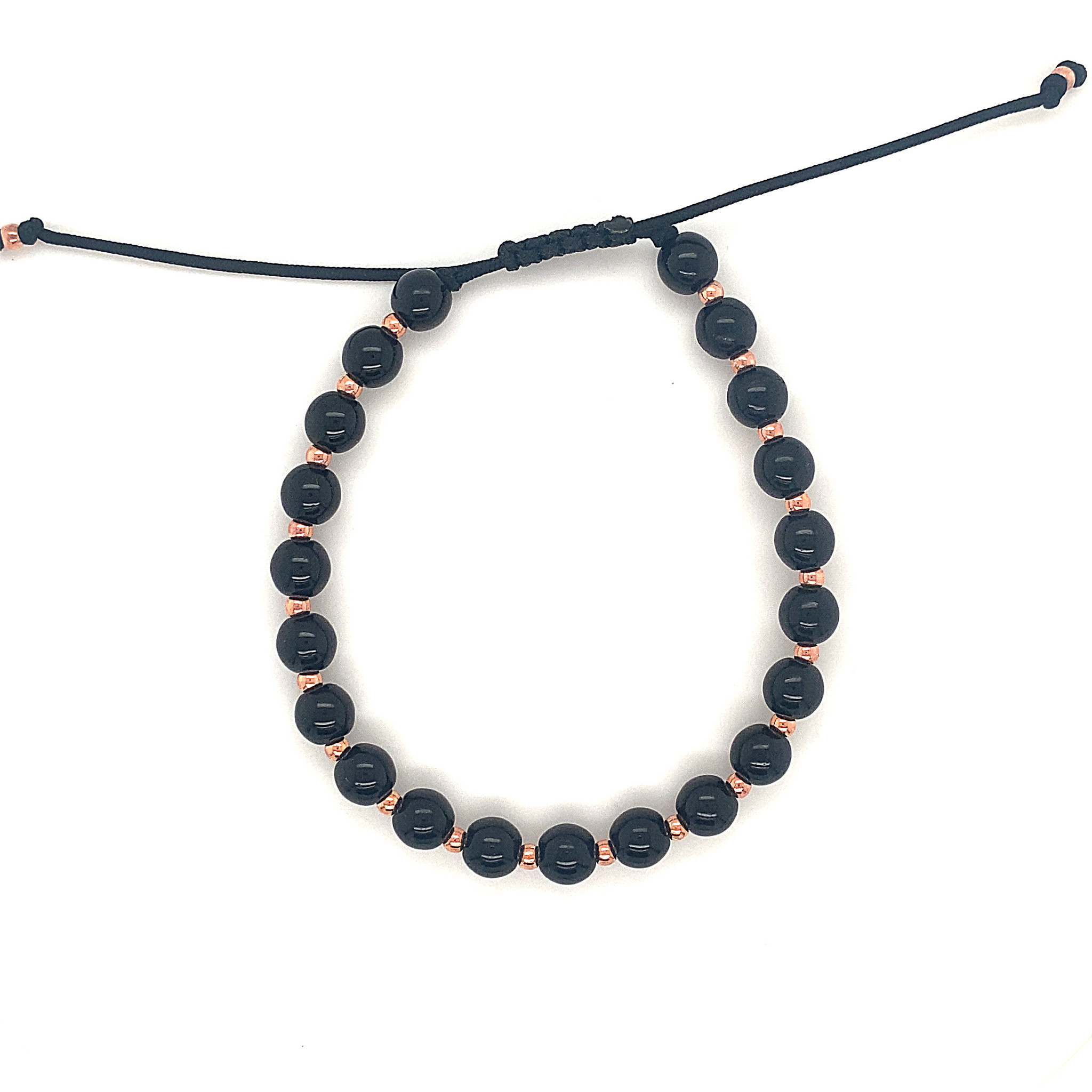 Armband blackline roségouden balletjes en glanzende zwarte kralen-1