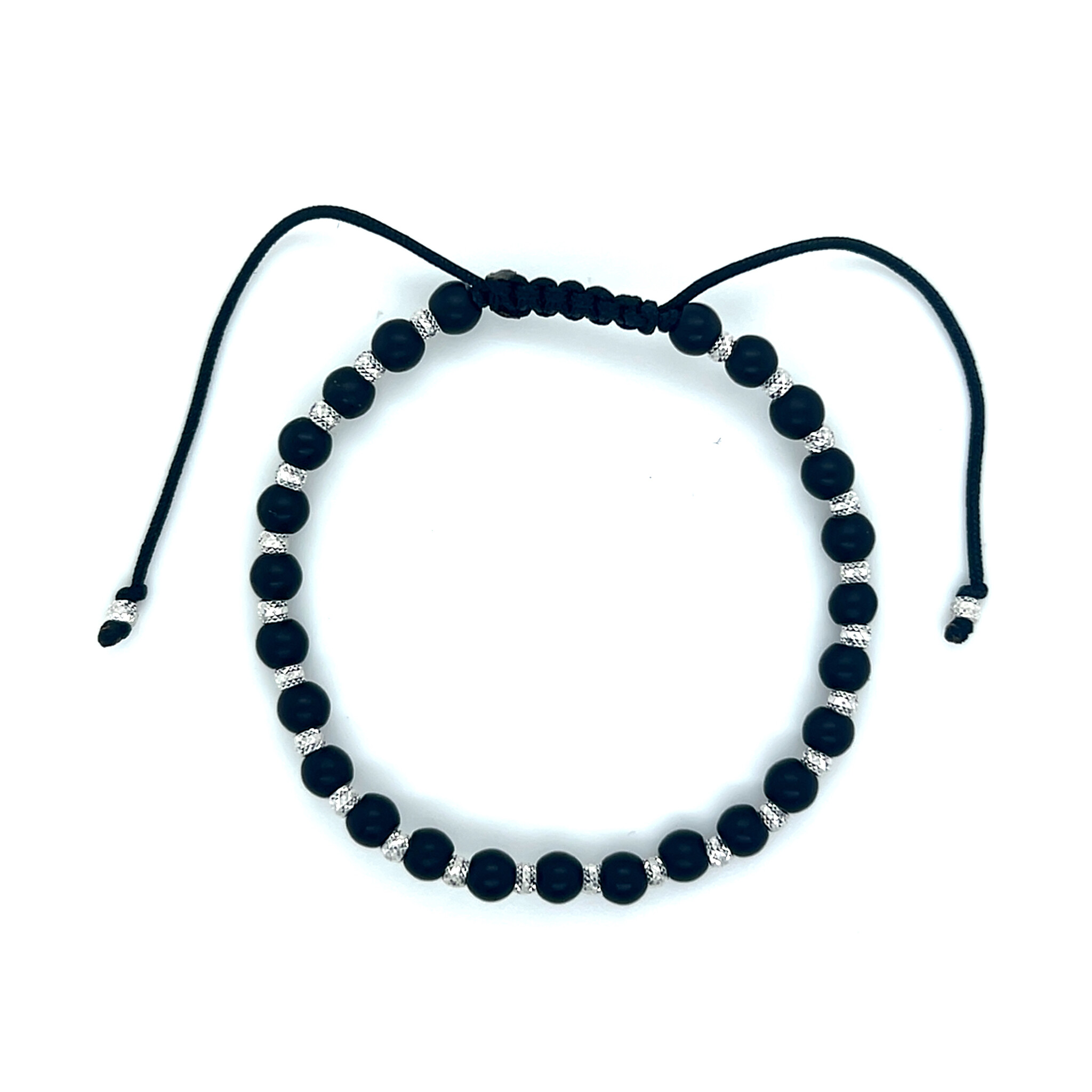 Armband blackline witgoud balletjes en matte zwarte kralen-1