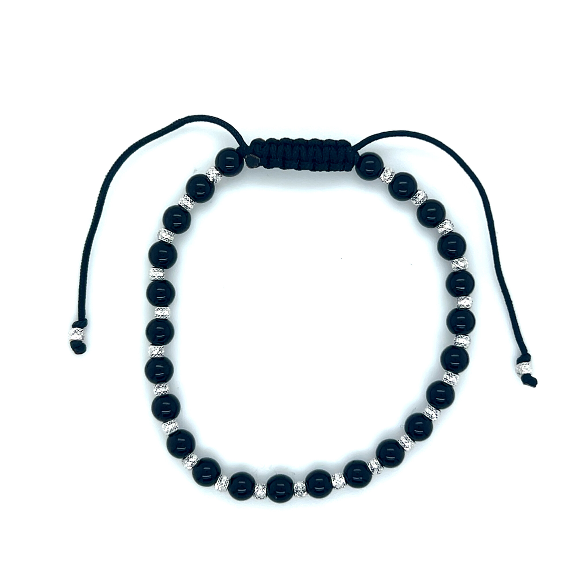 Armband blackline witgouden balletjes en glanzende zwarte kralen-4