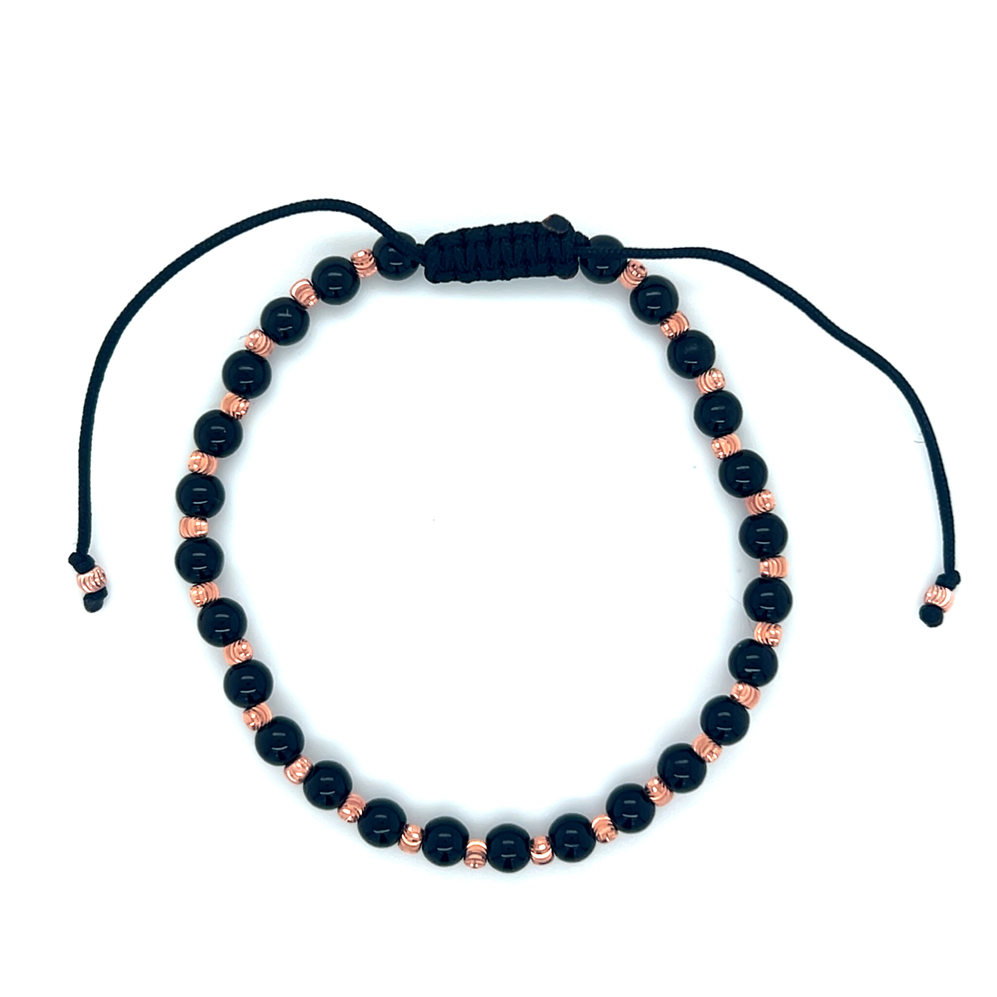 Armband blackline roségouden balletjes en glanzende zwarte kralen-2