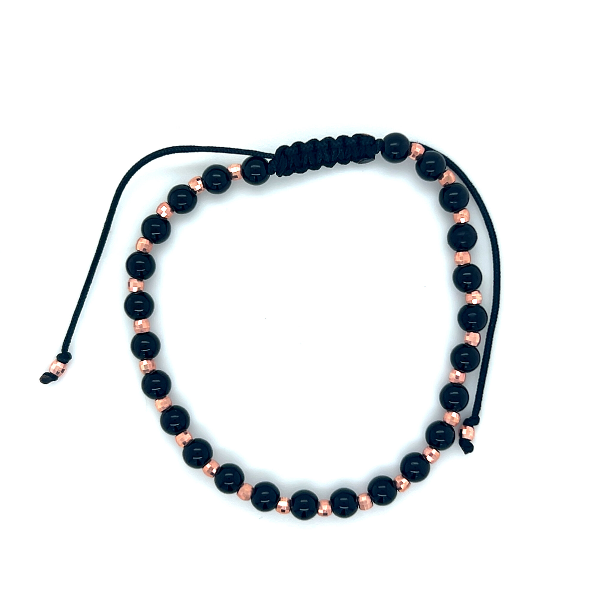 Armband blackline roségouden balletjes en glanzende zwarte kralen-1