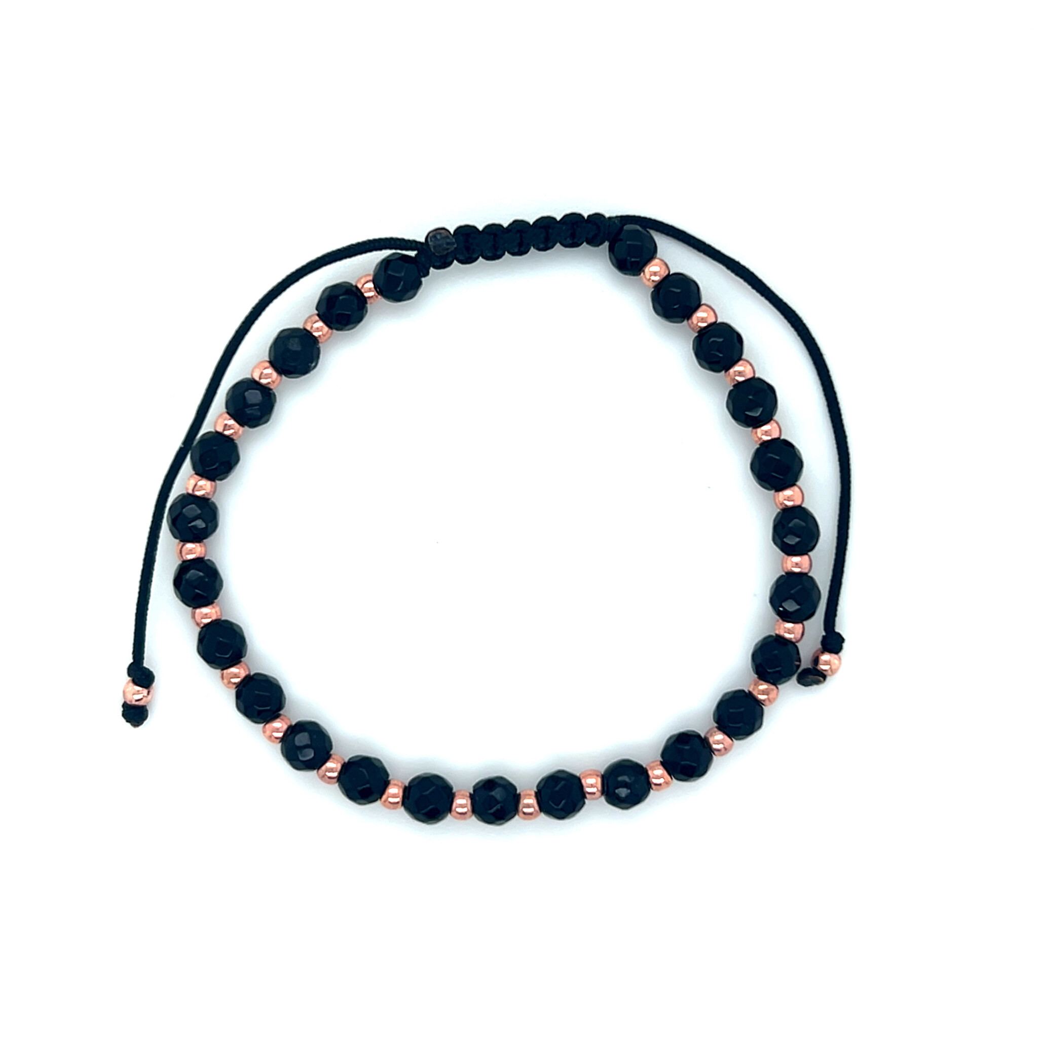 Armband blackline roségouden balletjes en glanzende zwarte kralen-4