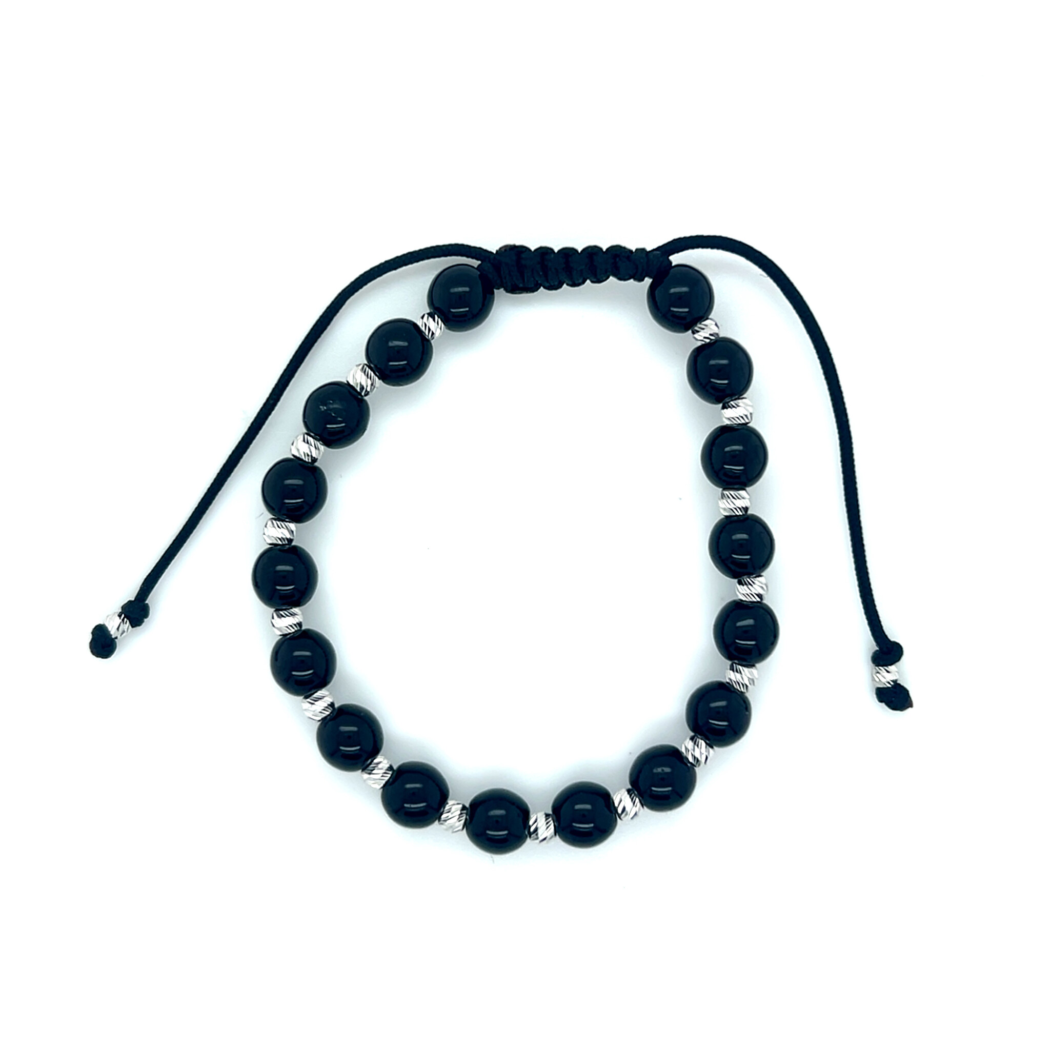 Armband blackline witgouden balletjes en glanzende zwarte kralen-2