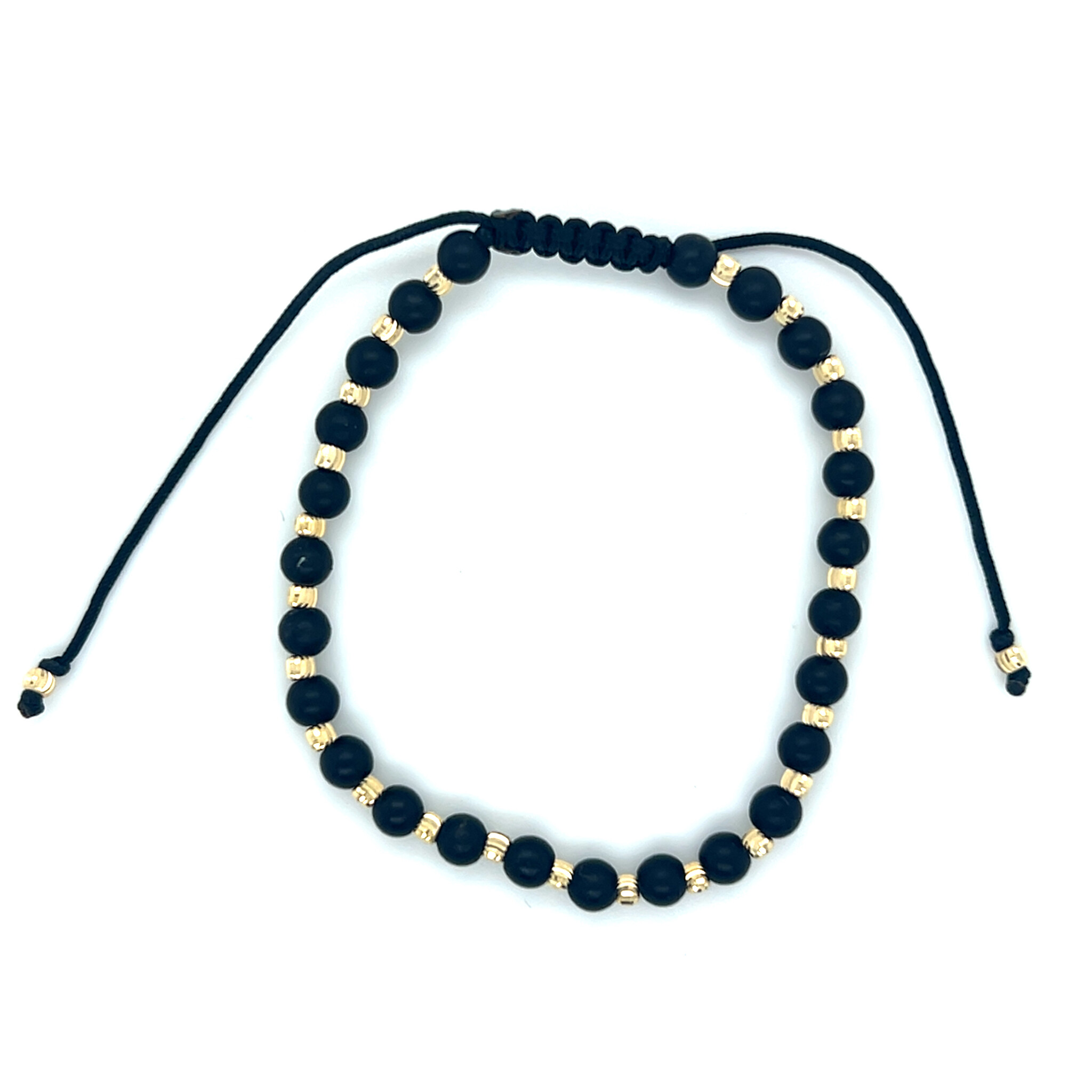 Armband blackline gouden balletjes en matte zwarte kralen-3