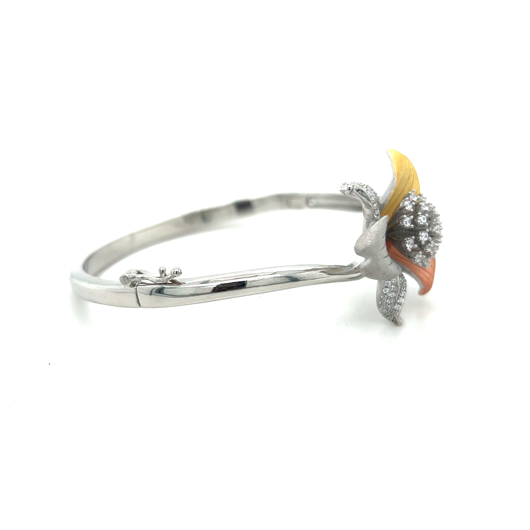 Armband vaste band met grote open gekleurde bloem bezet met zirkonia's-2