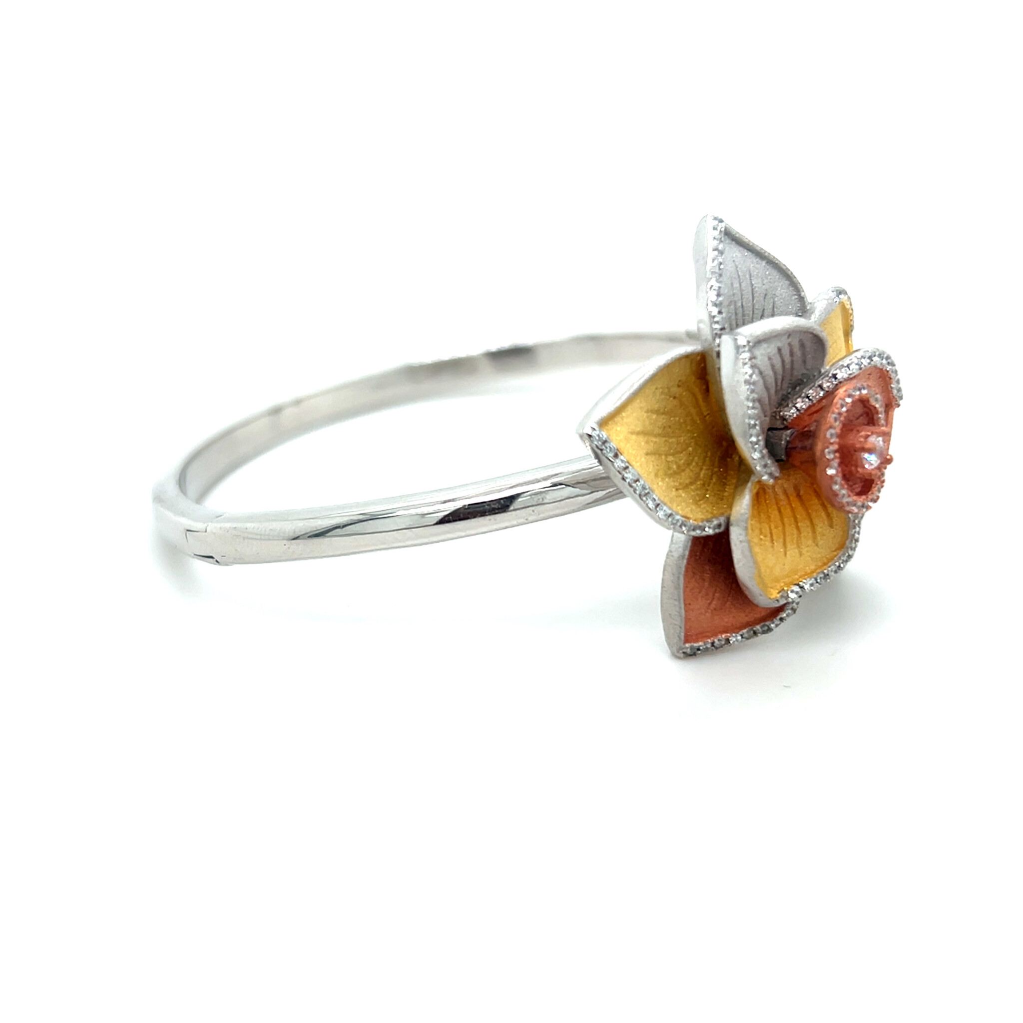 Armband vaste band met grote dichte gekleurde bloem bezet met zirkonia's-2