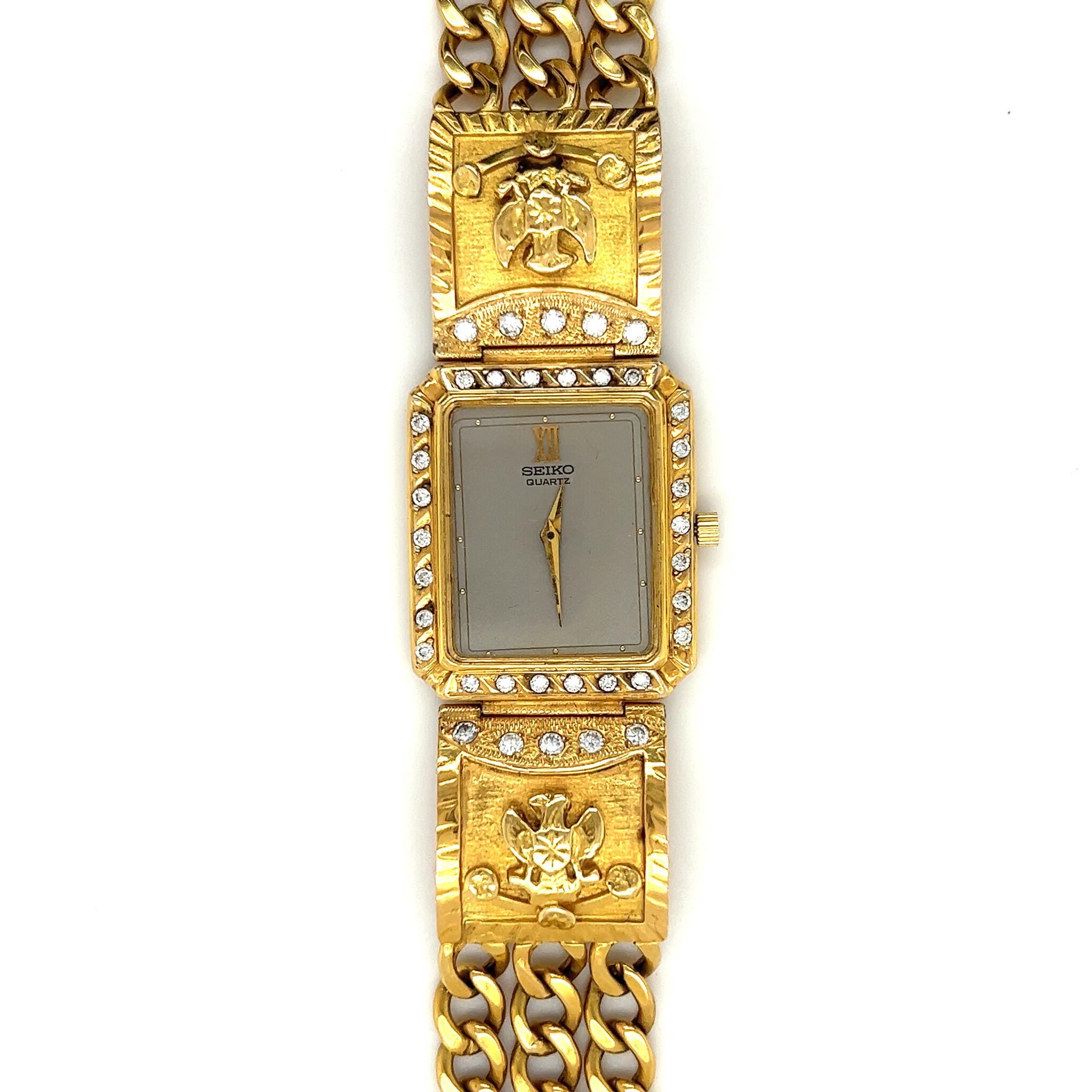 Horloge Seiko fantasieband met oa cubanlink en diamanten De Goud