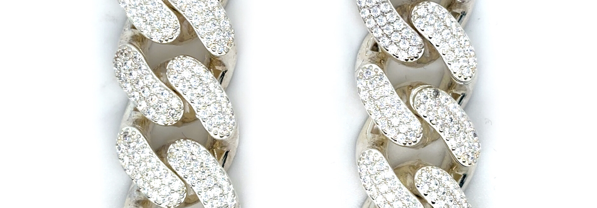 Ketting zilver Cuban link bezet met zirkonia's 15 mm