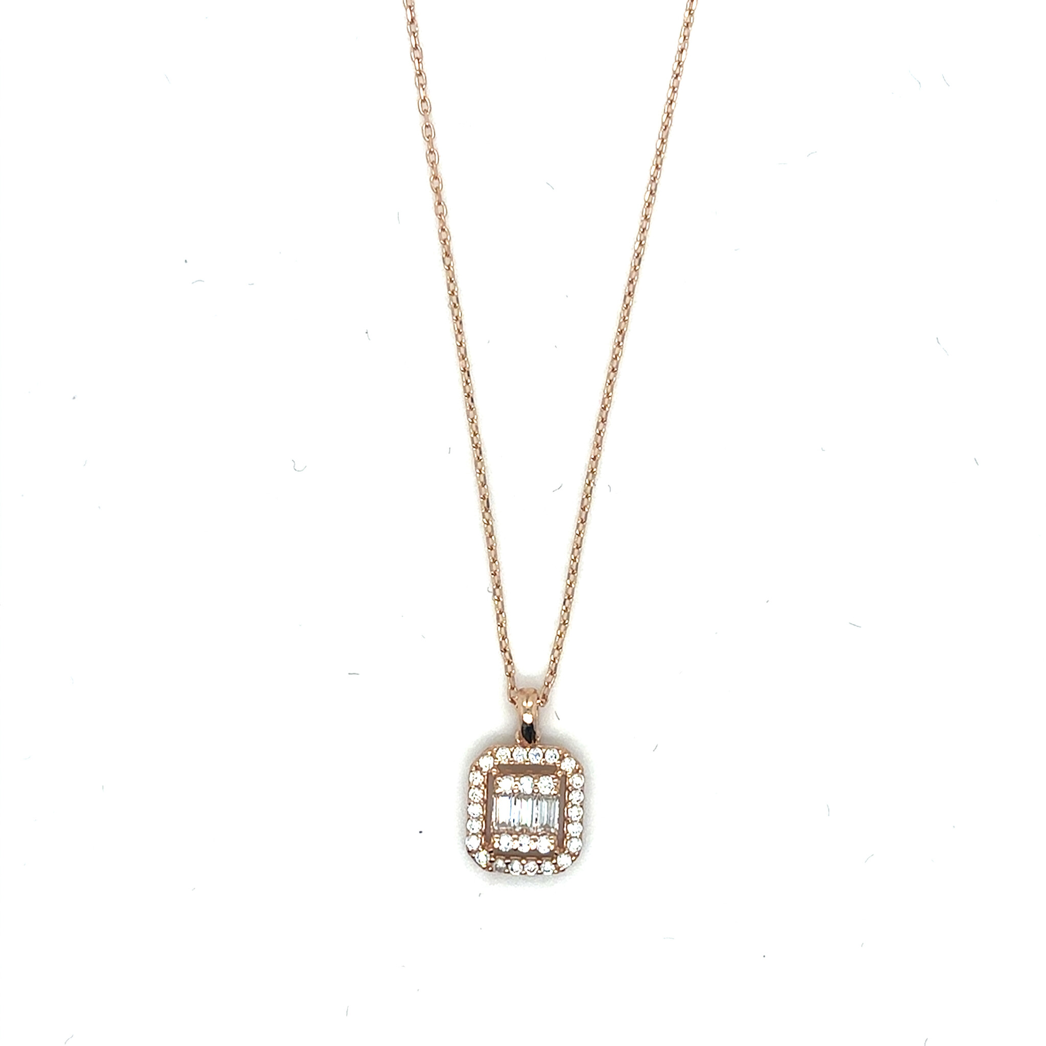 Ketting subtiele ankerchain met hanger baguettes omringd door zirkonia's - ook mogelijk in lab-grown of natuurlijke diamanten-2