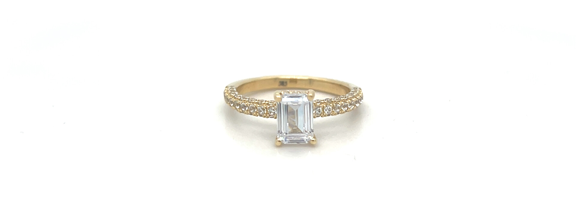 Ring solitair baguette scheen bezet met zirkonia's, lab-grown of natuurlijke diamanten