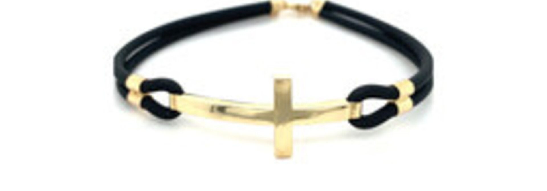 Armband zwart gevlochten koord met gouden kruis
