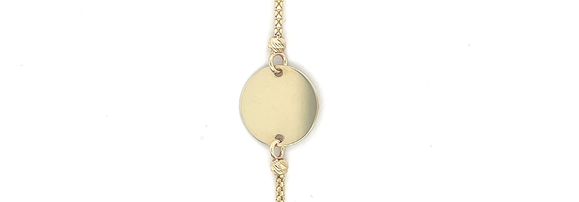 Armband koordschakel met diamond cut balletjes & graveerbaar plaatje