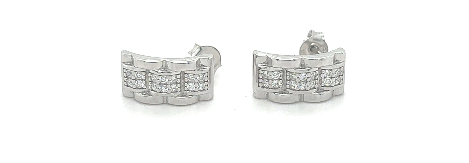 Oorbellen boogjes roleksschakel bezet met zirkonia's zilver