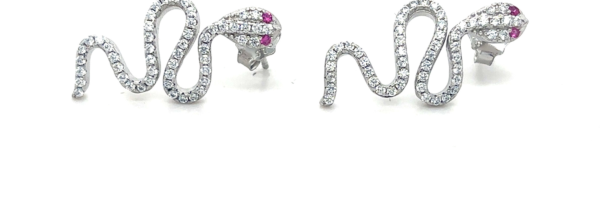 Oorbellen stekers slangen bezet met roze en witte zirkonia's zilver