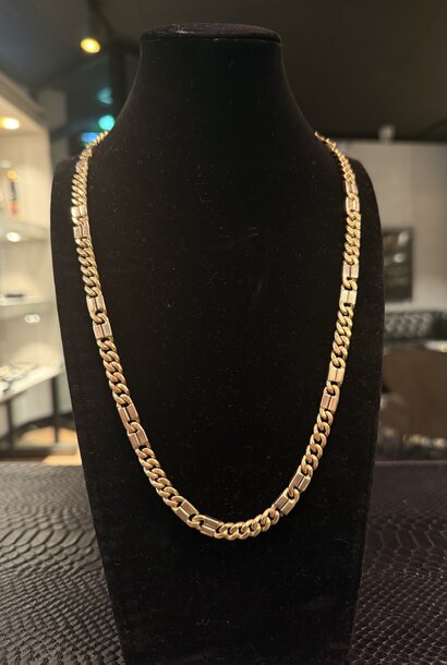Ketting cuban fantasie schakel massief 14kt 7mm