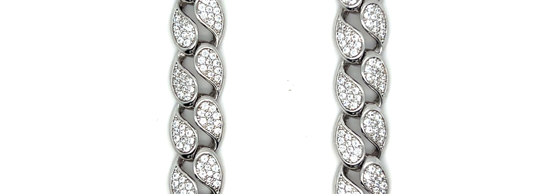 Ketting fantasieschakel bezet met zirkonia's zilver