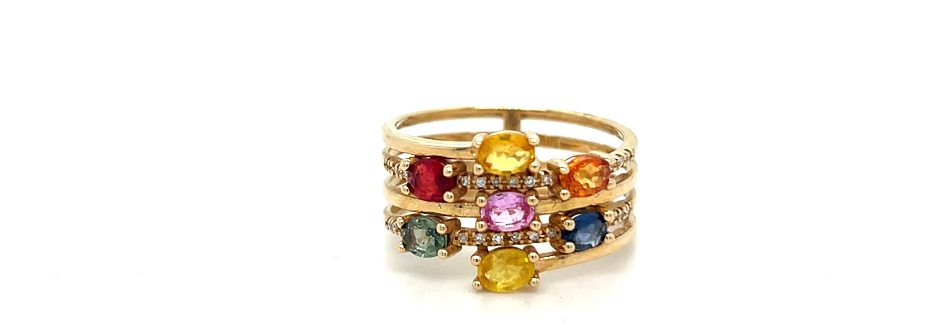 Ring gespleten scheen met saffieren, edelstenen en diamanten 0,072ct HSI