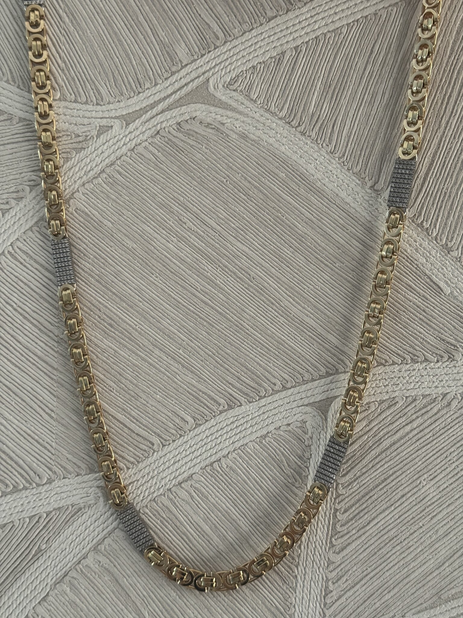 Ketting platte koningsschakel + tussenstuk met zirkonia massief 14kt - 7 mm-1