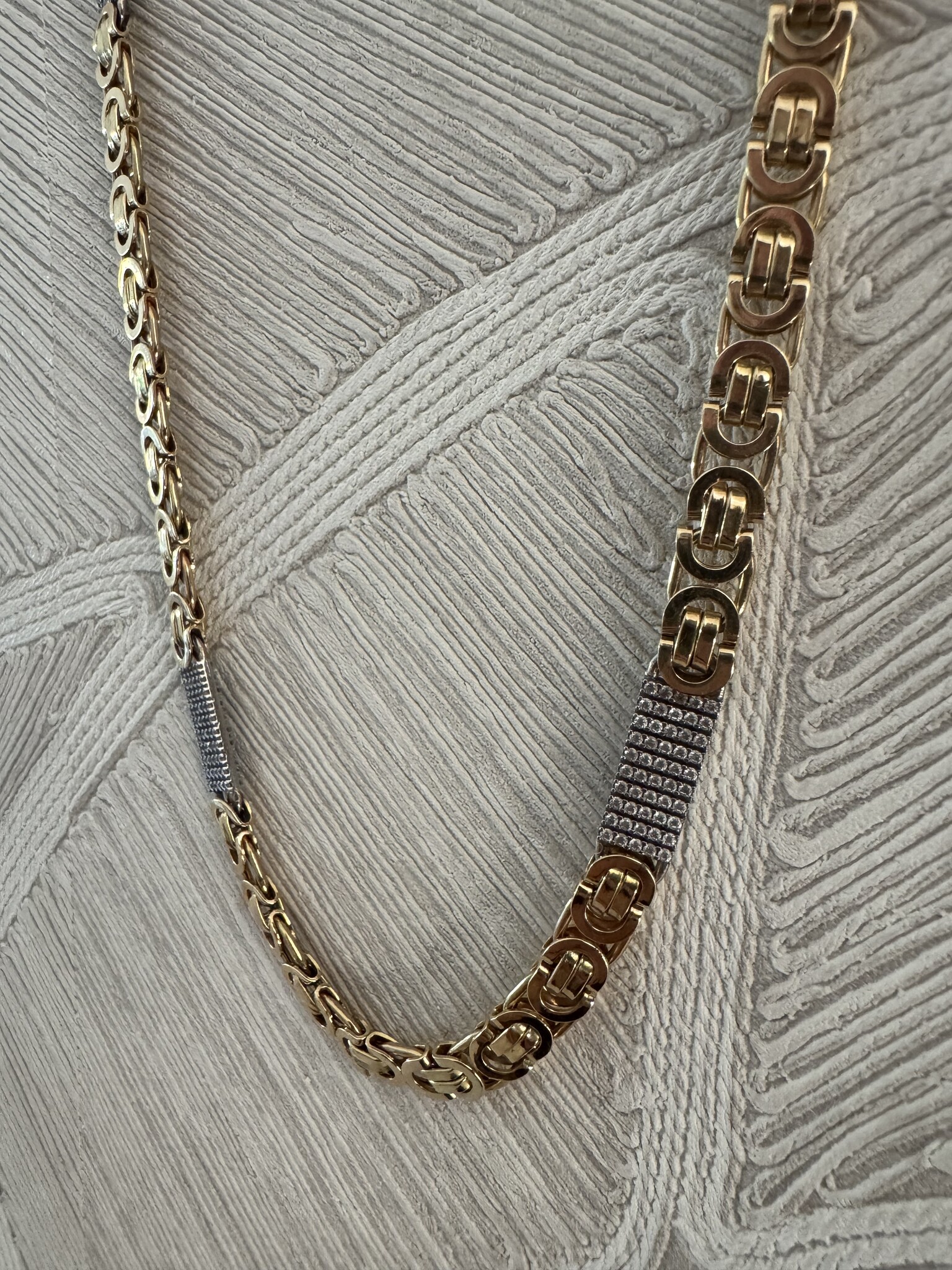 Ketting platte koningsschakel + tussenstuk met zirkonia massief 14kt - 7 mm-2